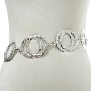 Gorgeous Silver Etched Double Circle Vintage Look Boho Fashion Chain Belt NWT